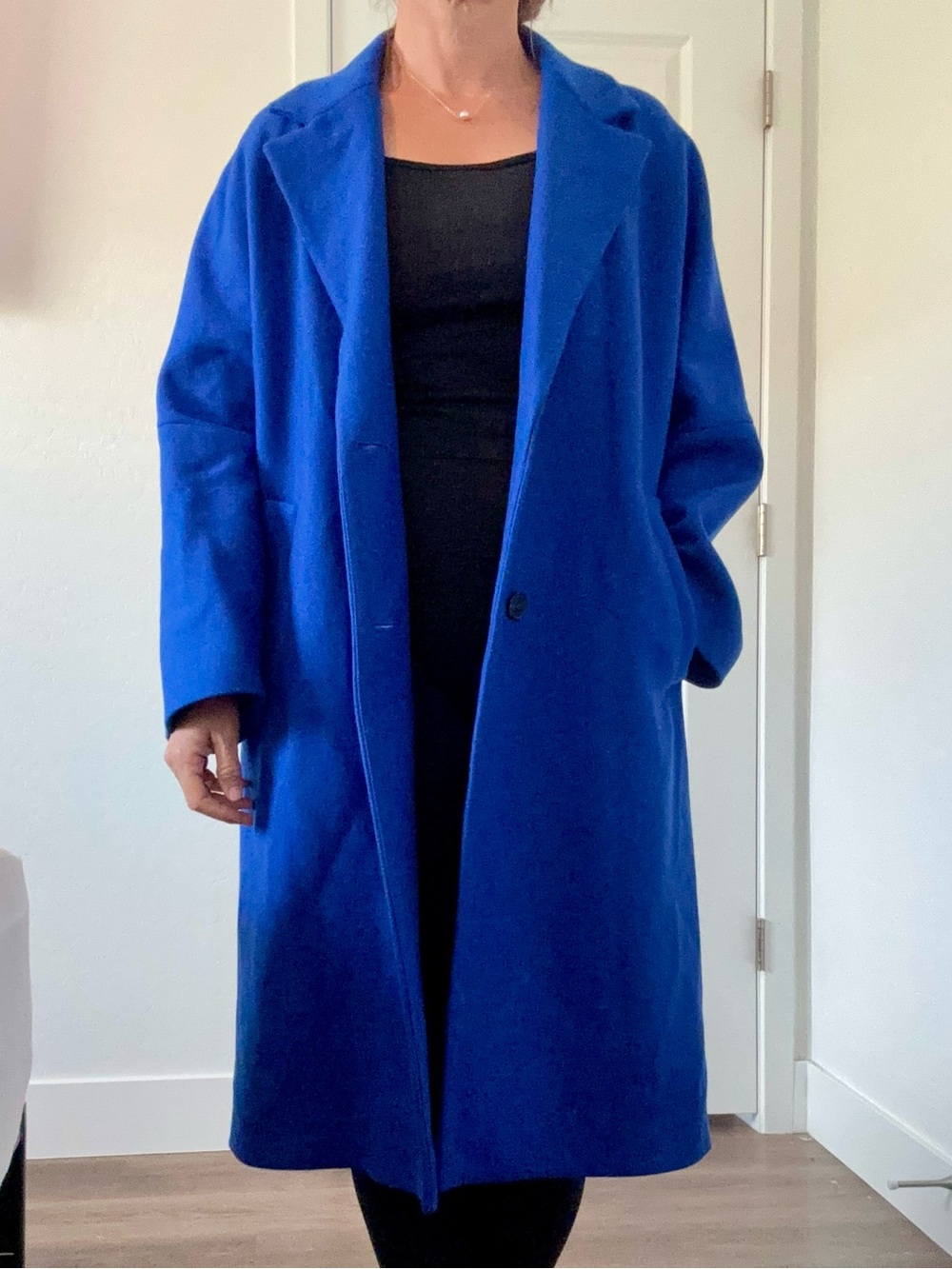 Zara Monteco Royal Blue Oversized Single-Breasted Wool Trench Coat